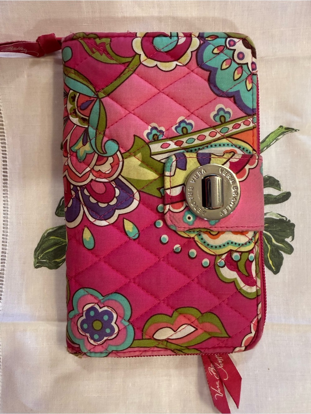 Vera Bradley Hot Pink Quilted Floral Turn-Lock Phone Wallet